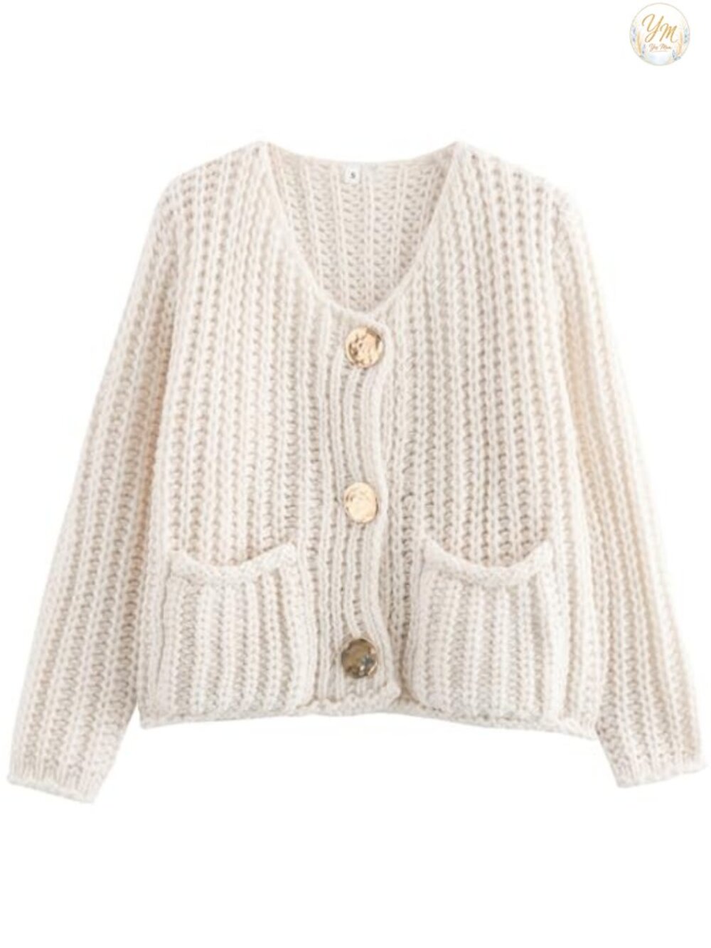 Cropped Chunky Knit Cardigan Button Down Long Sleeve Loose Sweater